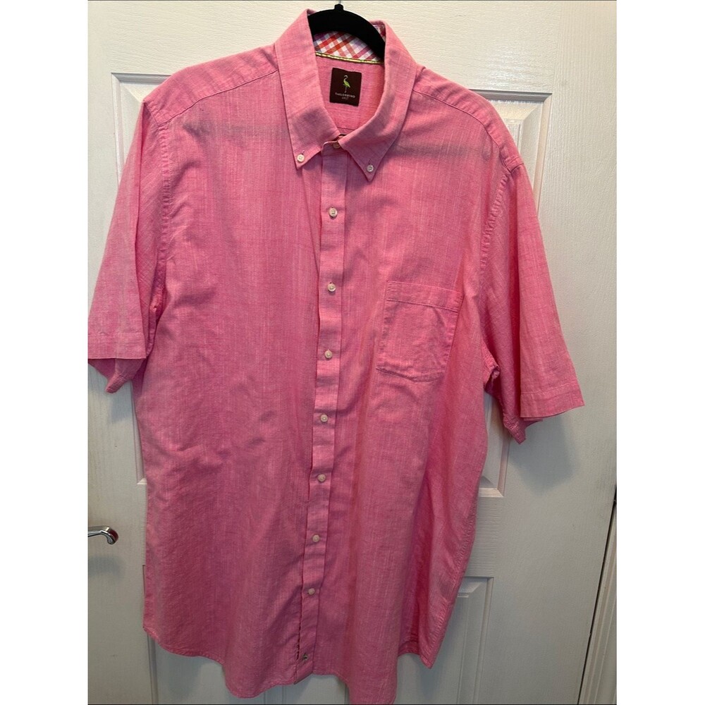 TailorByrd Men’s Pink 100% Cotton Button-Down Short Sleeve Shirt 2XLT